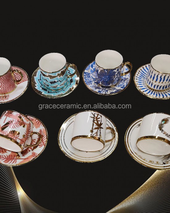 New Custom Luxury Arabic Porcelain Bone China Coffee Cups 90ml Gold Metal Turkish Arabic Small Coffee Cup And Saucer Set New Custom Luxury Arabic Porcelain Bone China Coffee Cups 90ml Gold Metal Turkish Arabic Small Coffee Cup And Saucer Set