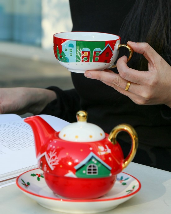 Christmas Custom Design Tea for One Teapot Set Ceramic White Porcelain Teapot and cup Set Christmas Custom Design Tea for One Teapot Set Ceramic White Porcelain Teapot and cup Set