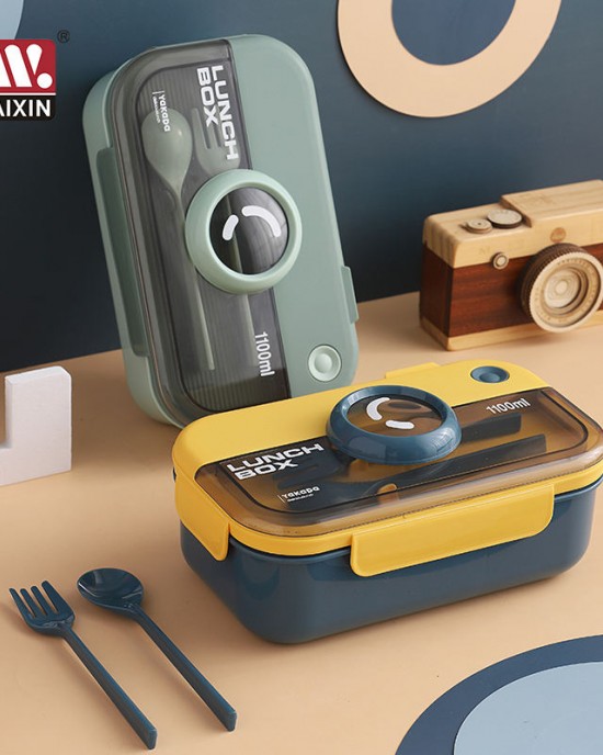 Haixin Plastic 1000ML One Layer Two Compartment Bento box Rectangular lunch box Air Tight lunch box With Fork And Spoon Haixin Plastic 1000ML One Layer Two Compartment Bento box Rectangular lunch box Air Tight lunch box With Fork And Spoon