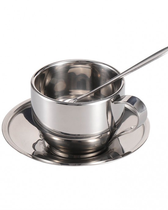 Exquisite Coffee Cup Set with Double Walls and Spoon Stainless Steel Cup for Coffee Tea Cup Exquisite Coffee Cup Set with Double Walls and Spoon Stainless Steel Cup for Coffee Tea Cup