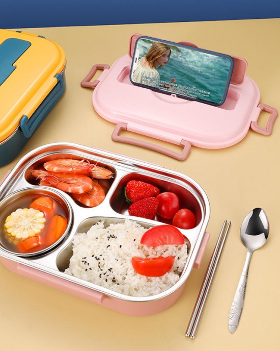 Choice Fun Food Grade 304 Stainless Steel Sealed Leak Proof High Capacity Lunch Bento Box Compartment Design With Cutlery Choice Fun Food Grade 304 Stainless Steel Sealed Leak Proof High Capacity Lunch Bento Box Compartment Design With Cutlery
