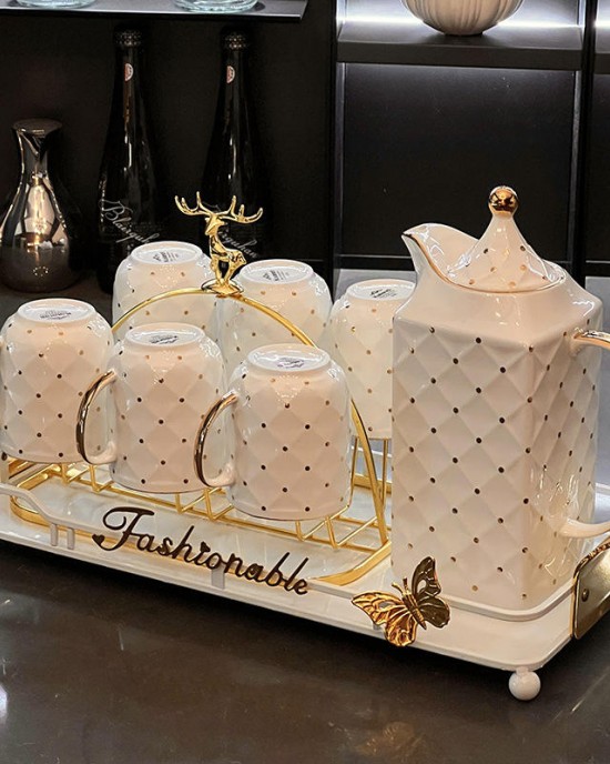 Amaze High Quality Luxury Porcelain Water Jug Set Classic Design White Ceramic Coffee Tea Pot Teapot Tea Cup Set Tray Home Use Amaze High Quality Luxury Porcelain Water Jug Set Classic Design White Ceramic Coffee Tea Pot Teapot Tea Cup Set Tray Home Use