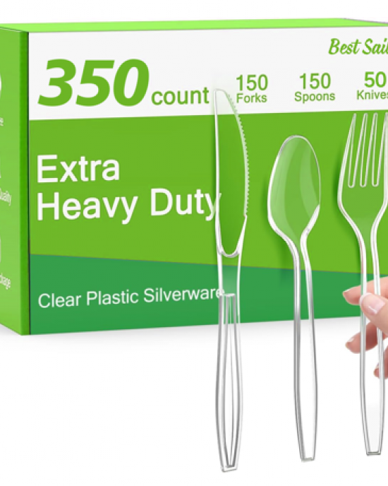 Extra Heavy Duty Clear Plastic Silverware Forks Spoons Knives BPA-Free Disposable Plastic Utensils Set Cutlery Set Plasticware Extra Heavy Duty Clear Plastic Silverware Forks Spoons Knives BPA-Free Disposable Plastic Utensils Set Cutlery Set Plasticware