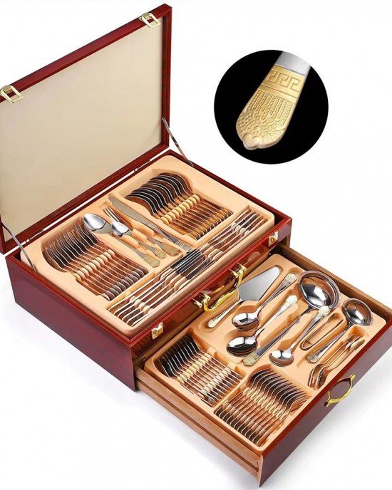 Factory Direct Sale Stainless Steel Cutley Set 72PCS Flatware With Wooden Box Wedding Gift Set 72 Knife Fork Spoon Tea Spoon Set Factory Direct Sale Stainless Steel Cutley Set 72PCS Flatware With Wooden Box Wedding Gift Set 72 Knife Fork Spoon Tea Spoon Set